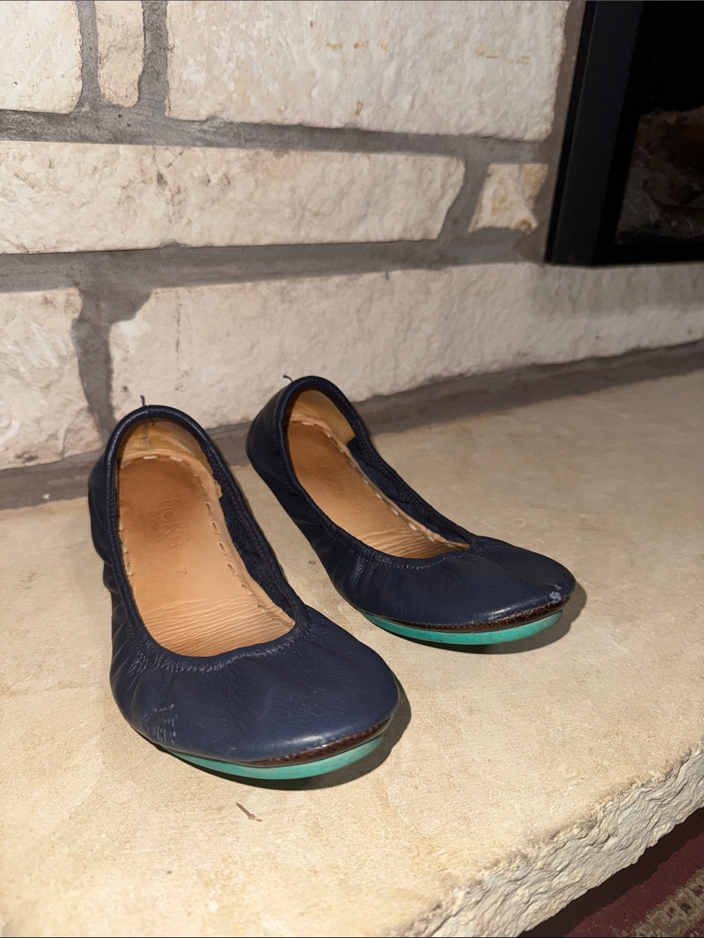 Tieks Navy Leather Ballet Flats with Teal Outsole